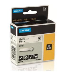 Dymo 18444 Rhino Industrial Cinta Vinilo Original para Rotuladora - Texto Negro sobre Fondo Blanco - Ancho 12mm x 5.5 metros ..