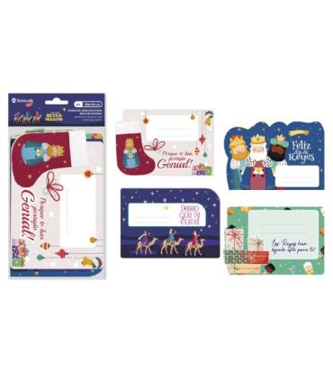 Bismark Pack de 4 Etiquetas Grandes Adhesivas para Regalos - Tematica Reyes Magos - Diseños Surtidos - Espacio para Escribir