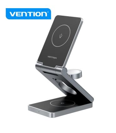Vention Soporte Cargador Inalambrico 3 en 1 MagSafe - Carga Rapida 15W - Plegable 180° - Color Negro
