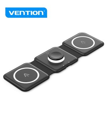 Vention FGG Plataforma de Carga Inalambrica 3 en 1 con MagSafe - Carga Rapida 15W - Luz Nocturna LED - Color Negro