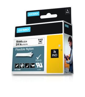Dymo Rhino ID1-19 Cinta de Etiquetas Original para Rotuladora - Texto Negro sobre Fondo Blanco - Ancho 19mm x 3.5 metros - 18489