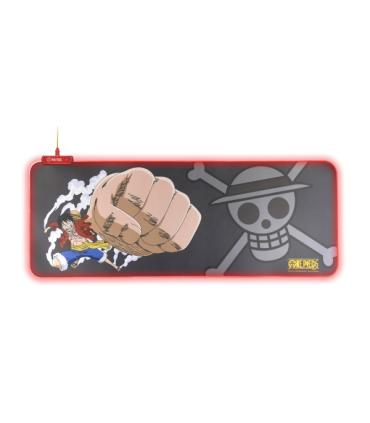 FR-TEC One Piece Luffy Alfombrilla para Teclado y Raton XL - Luz LED Roja en Bordes - Base de Goma Antideslizante