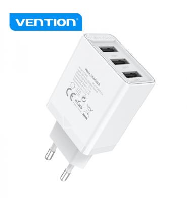 Vention Cargador de Pared USB-Ax3 2.4A 12Wx3 - Carga rapida - Color Blanco