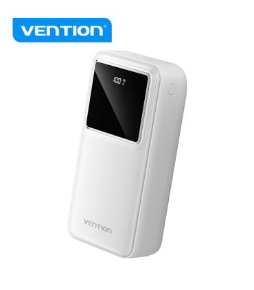 Vention Powerbank 30000mAh - Carga Rapida 22.5W - USB-C/USB-A/Micro-USB - Pantalla LED - Ligero y Seguro - Color Blanco
