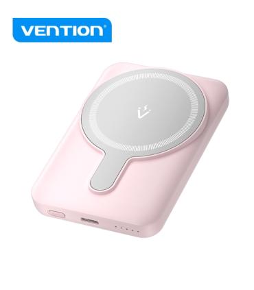 Vention PowerBank 5000mAh Magnetico Inalambrico - Carga Rapida 20W - USB-C Dual - Display Luminoso - Color Rosa