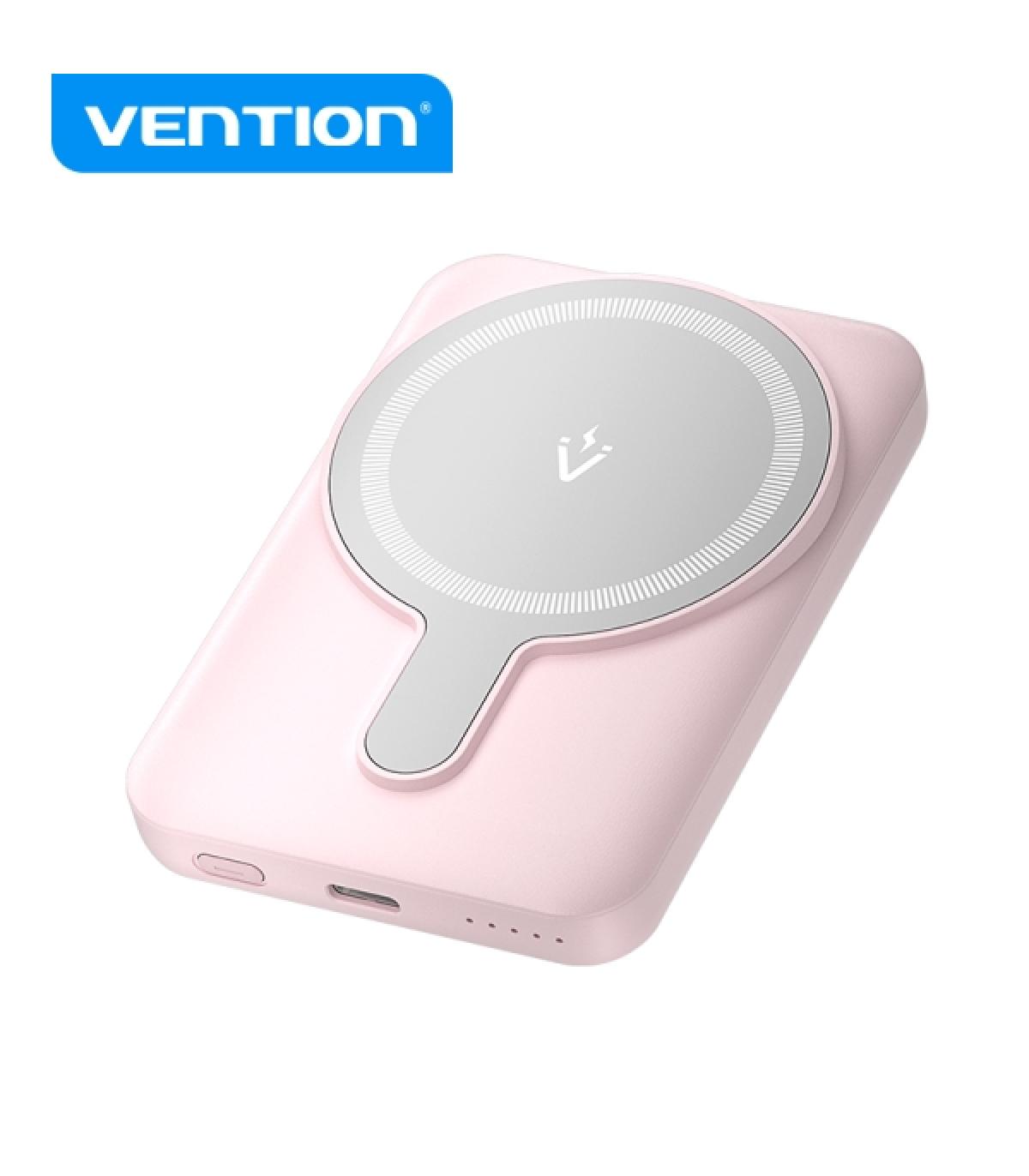 Vention PowerBank 5000mAh Magnetico Inalambrico - Carga Rapida 20W - USB-C Dual - Display Luminoso - Color Rosa
