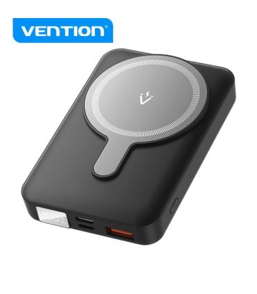 Vention Powerbank Inalambrico Magnetico 10000 mAh - Pantalla LED - Carga Rapida 22.5 W - USB-C/Lightning/USB-A - Color Negro