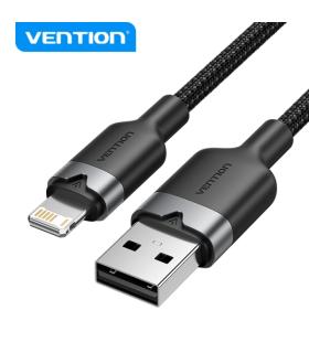 Vention Cable de Carga USB-A/Lightning - Aluminio y Algodon Trenzado - 480Mbps - 2.4A - 2m - Color Negro