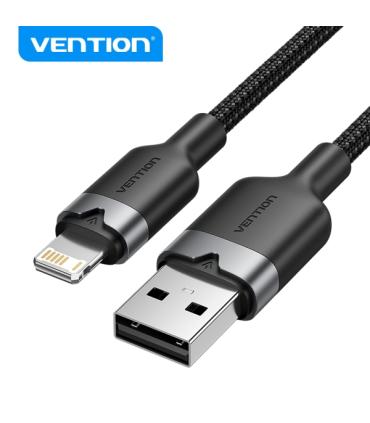 Vention Cable de Carga USB-A/Lightning - Aluminio y Algodon Trenzado - 480Mbps - 2.4A - 2m - Color Negro
