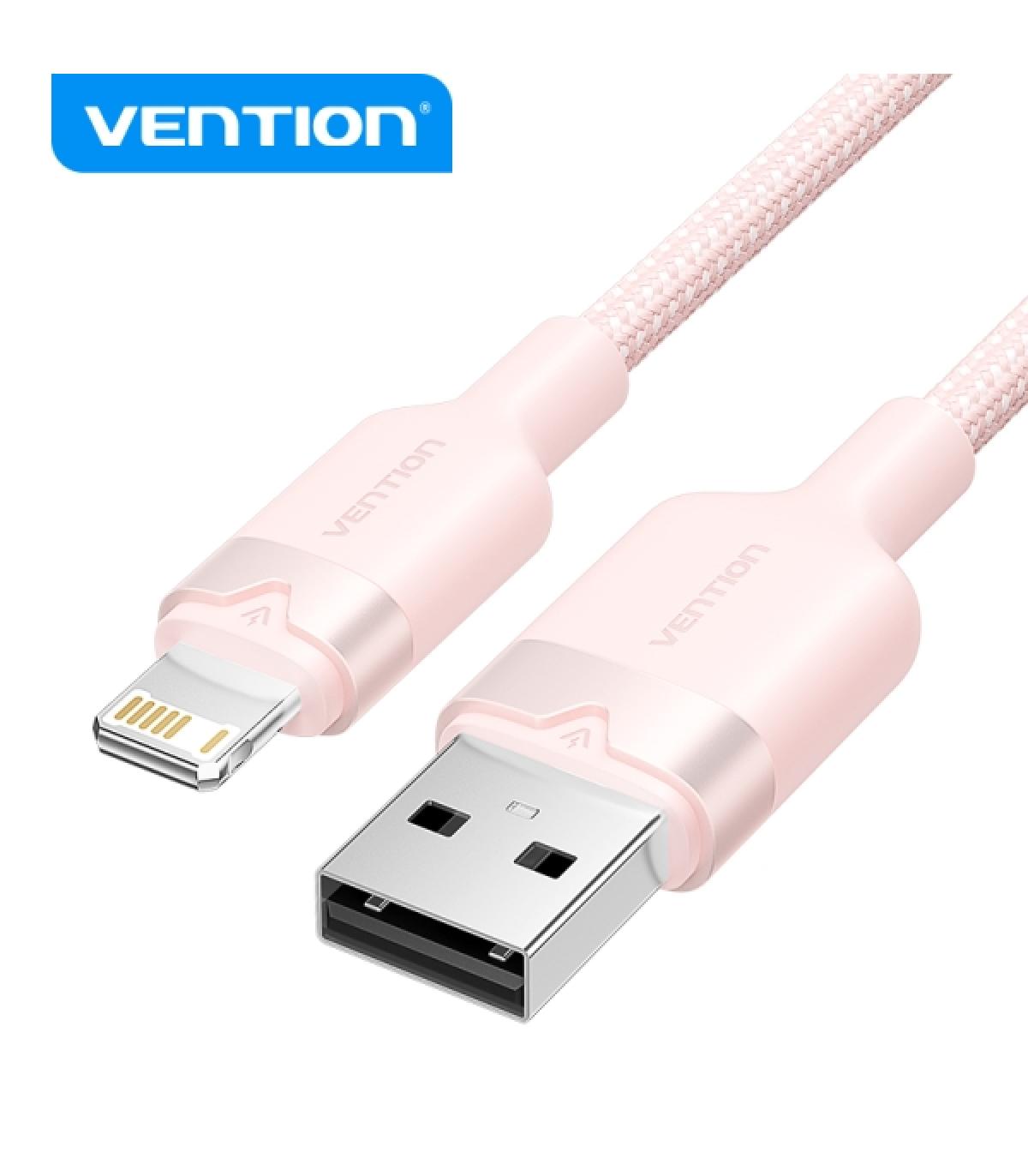 Vention Cable de Carga USB-A/Lightning - Aluminio y Algodon Trenzado - 480Mbps - 2.4A - 2m - Color Rosa