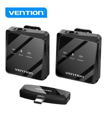 Vention Microfono Clip Inalambrico USB-C - Calidad de Audio 32 kHz - Latencia 20 ms - Bateria 26h - Rango 50m - Cancelacion..