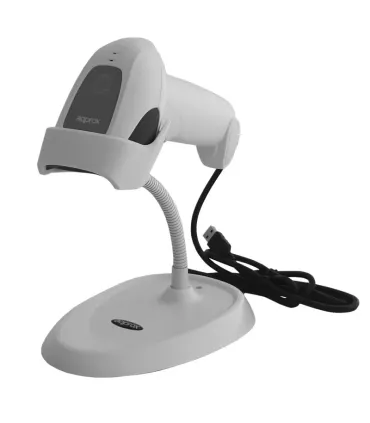 Approx Lector de Codigos de Barras 1D USB con Soporte - Indicador LED, Beeper - Velocidad 300 veces por Segundo - Color Blanco