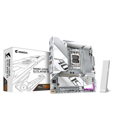 GIGABYTE B850M AORUS ELITE WIFI6E ICE Placa Base - Procesadores AMD Ryzen Serie 9000, 12+2+1 fases VRM digitales, hasta 8200MHz.