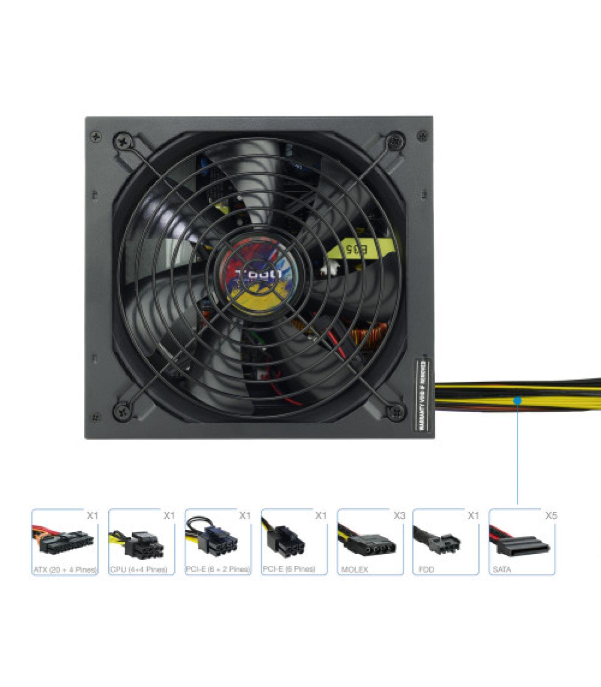 TooQ TQAPOLO-600SP unidad de fuente de alimentación 600 W 20+4 pin ATX ATX Negro