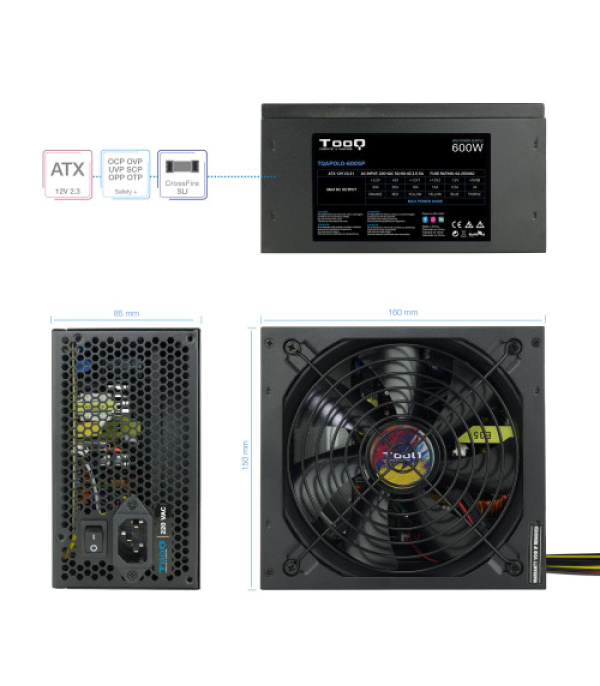 TooQ TQAPOLO-600SP unidad de fuente de alimentación 600 W 20+4 pin ATX ATX Negro