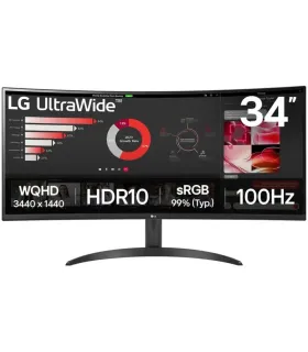 LG Ultrawide Monitor 34" Curvo LED VA WQHD 100Hz HDR10 FreeSync - Respuesta 5ms - Angulo de Vision 178º - 21:9 - HDMI, DisplayPo