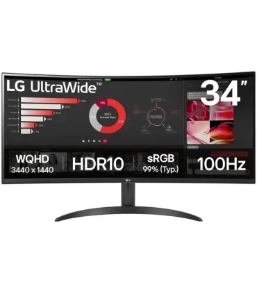 LG Ultrawide Monitor 34" Curvo LED VA WQHD 100Hz HDR10 FreeSync - Respuesta 5ms - Angulo de Vision 178º - 21:9 - HDMI, DisplayPo
