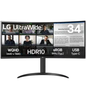 LG Ultrawide Monitor 34" Curvo LED VA WQHD 100Hz - Respuesta 5ms - Angulo de Vision 178º - Ajustable en Altura e Inclinacion ..