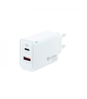 Coolbox Cargador de Pared 45W QC3.0 + PD - USB-A + USB-C - Carga Rapida - Tecnología GaN - Color Blanco