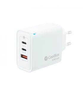 Coolbox Cargador de Pared 65W QC3.0 + PD - USB-A + 2xUSB-C - Carga Rapida - Tecnología GaN - Color Blanco