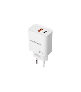 Nanocable Cargador de Pared USB-C/PD + USB-A/QC 30W - Color Blanco