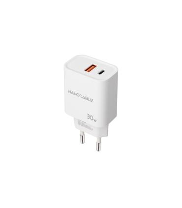 Nanocable Cargador de Pared USB-C/PD + USB-A/QC 30W - Color Blanco