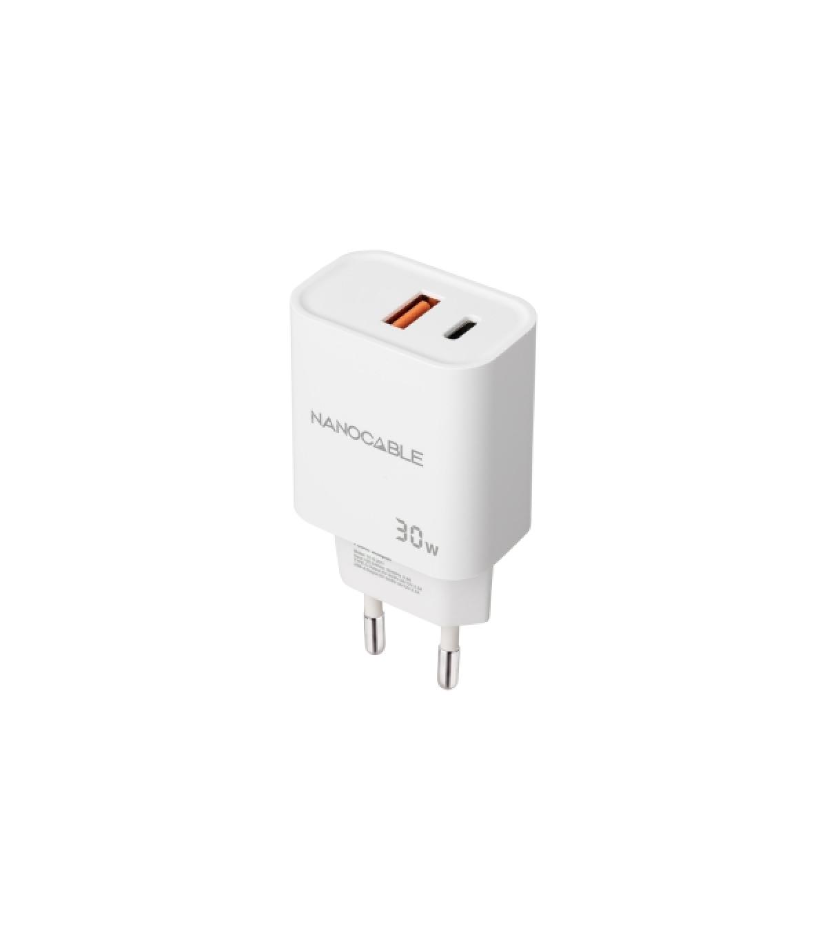 Nanocable Cargador de Pared USB-C/PD + USB-A/QC 30W - Color Blanco