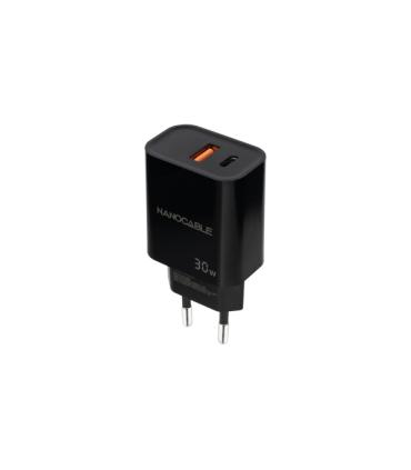 Nanocable Cargador de Pared USB-C/PD + USB-A/QC 30W - Color Negro