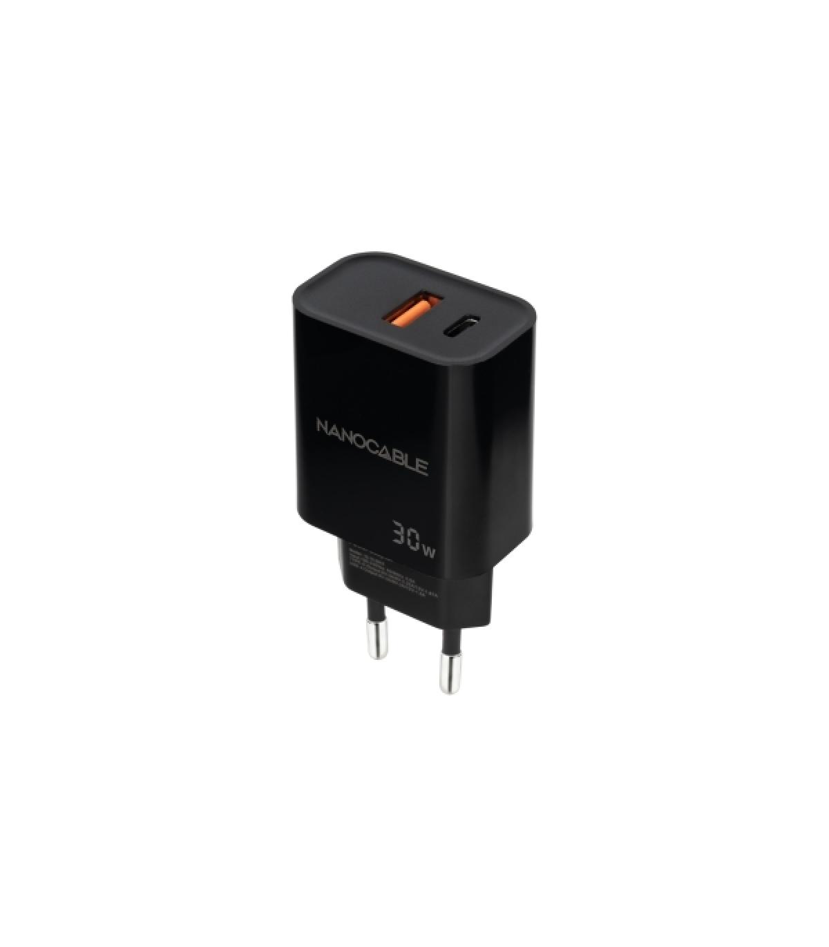 Nanocable Cargador de Pared USB-C/PD + USB-A/QC 30W - Color Negro