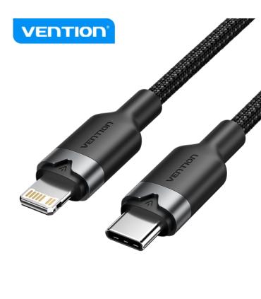 Vention Cable de Carga USB-C/Lightning - Aluminio Trenzado - 480Mbps - 3A - 27W Max - Color Negro