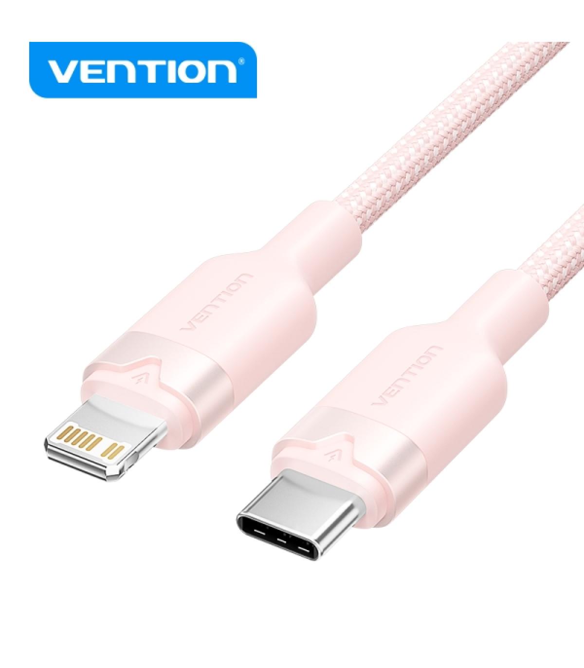 Vention Cable de Carga USB-C/Lightning - Aluminio Trenzado - 480Mbps - 3A - 27W Max - 2m - Color Rosa