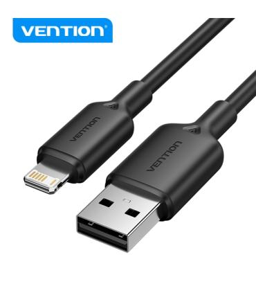 Vention Cable USB 2.0 Lightning - Transmision 480Mbps - Salida 2.4A - Conductor Bronce Enlatado - Color Negro