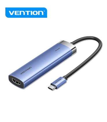 Vention T6E Hub USB-C 5 en 1 - Transferencia 5 Gbps - Pantalla 4K - Carga Rapida 100W - Color Azul