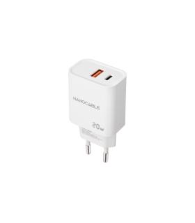 Nanocable Cargador de Pared USB-C/PD + USB-A/QC 20W - Color Blanco