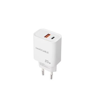 Nanocable Cargador de Pared USB-C/PD + USB-A/QC 20W - Color Blanco