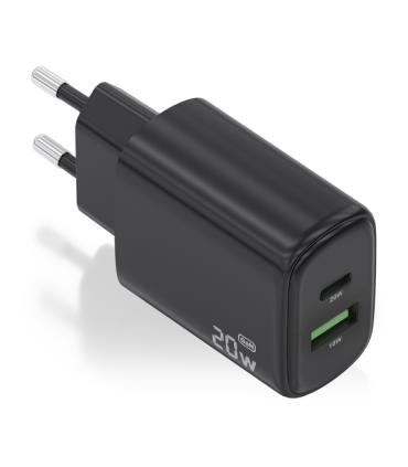 Aisens Cargador GaN 20W - 1xUSB-C PD3.0 - 1xUSB-A QC3.0 - Color Negro