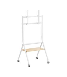 Aisens Soporte de Suelo ECO con Rueda - 1 Bandeja para Pantalla Interactiva/TV 80kg de 37-86 - Color Blanco/Madera