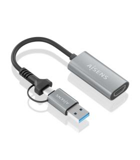 Aisens Conversor Aluminio USB-A+USB-C a HDMI 1080P@60HZ - USB-A/M+USB-C/M-HDMI/H - 15cm - Color Gris