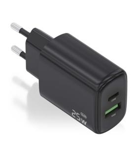 Aisens Cargador 25W - 1xUSB-C PD3.0 - 1xUSB-A QC3.0 - Color Negro