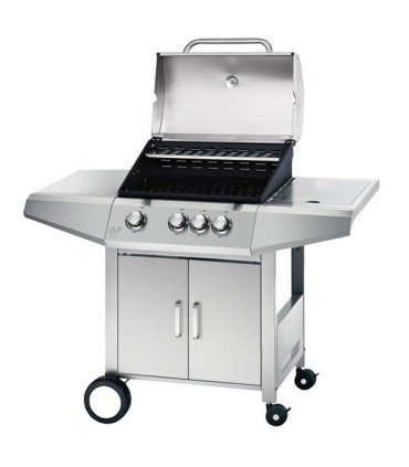 Muvip Barbacoa Gas Inox 4 Fuegos - Estructura de Acero Inoxidable - 3 Fuegos Centrales + 1 Fuego Lateral - 2 Rejillas Esmaltadas