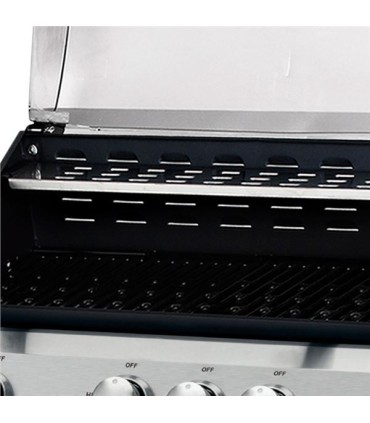 Muvip Barbacoa Gas Inox 4 Fuegos - Estructura de Acero Inoxidable - 3 Fuegos Centrales + 1 Fuego Lateral - 2 Rejillas Esmaltadas