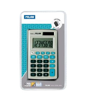 Milan Calculadora de Bolsillo 8 Digitos - 3 Teclas de Memoria y Raiz Cuadrada - Apagado Automatico - Incluye Funda - Color Gris.