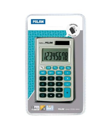 Milan Calculadora de Bolsillo 8 Digitos - 3 Teclas de Memoria y Raiz Cuadrada - Apagado Automatico - Incluye Funda - Color Gris.