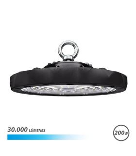 Elbat Lampara LED UFO de Techo - Potencia: 200W - Lumenes: 30000 - Luz Fria: 6500K - Ac 100-240V - Diametro: 32,8cm - Angulo aju