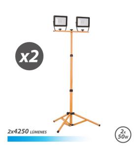 Elbat Foco LED con Tripode 2 x 50W - 4250 Lumenes - 6500K Luz Fria - Cable de 3m - IP65 para Uso en Exterior
