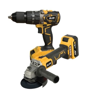 Blim Pack Radial a Bateria 20V 4Ah Velocidad 8500rpm Diametro Disco 115mm + Taladro Percutor 20V 4Ah Par Maximo 68Nm Velocidades