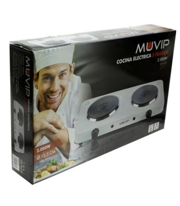 Muvip Cocina Electrica de 2 Placas 2000W - 5 Niveles de Potencia - Termostato con Sistema de Seguridad