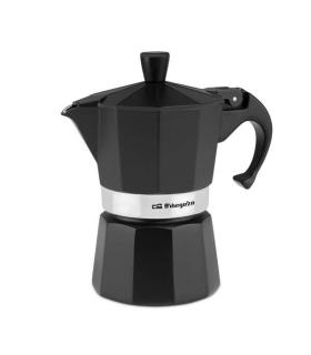 Orbegozo KFN 310 Cafetera de Aluminio Negra - Prepara 3 Tazas de Cafe en Segundos - Mango Ergonomico para Mayor Seguridad - Valv