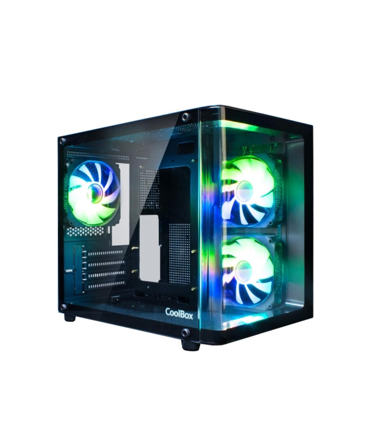 Coolbox GM100 Vision Caja Mini Torre Micro ATX, Mini-ITX - Frontal y Lateral Cristal Templado - Tamaño HDD 2.5" - USB-A 3.0 y Au