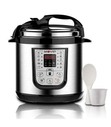 Muvip Olla a Presion Electrica - 6 Litros - 15 Programas Disponibles - 1000W - Display LED - Acero Inoxidable - Totalmente Desmo